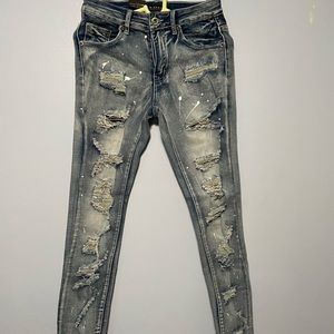 Forever 21 distressed paint splatter skinny jeans